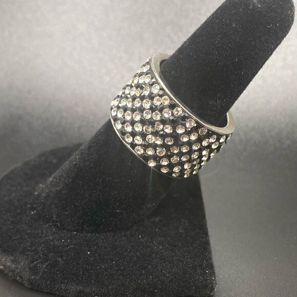 Stunning Black & white rhinestone cigar band 925 Sterling Silver size 7 - Picture 4 of 9